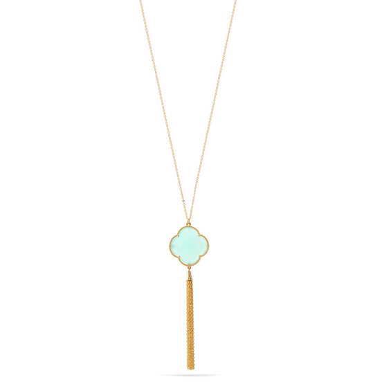 Gold Mint Stone Pendant Adjustable Length Chain Tassel Necklace 