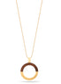 Matte Gold And Wood Round Pendant Adjustable Length Chain Necklace 