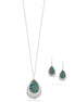 Teardrop Abalone Silver Pendant Adjustable Length Chain Necklace And Earrings Set