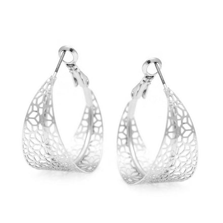 Rhodium Laser-Cut Flower Hoop Earrings