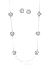 Rhodium Round Disc Flower Crystal Coin Adjustable Length Chain Necklace And Earrings Set