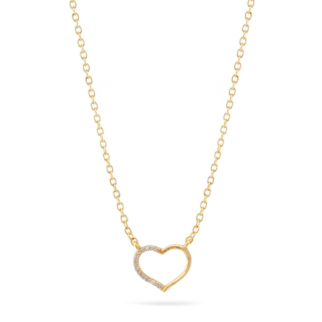 Gold Small Heart Crystal Pendant Adjustable Length Chain Necklace