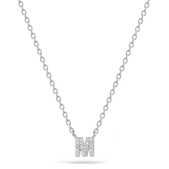 Rhodium Letter "M" Crystal Pendant Adjustable Length Chain Necklace