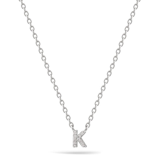 Rhodium Letter "K" Crystal Pendant Adjustable Length Chain Necklace