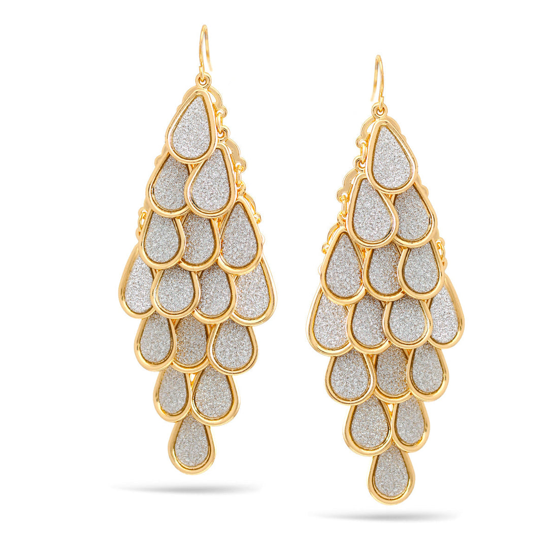 Gold Silver Sand Glitter Teardrop Chandelier Earrings