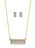 Gold Rectangle Silver Sanded Pendant Adjustable Length Chain Necklace And Earrings Set