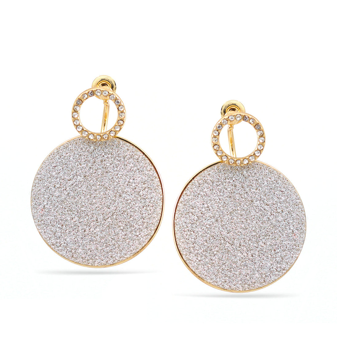 Gold Silver Sanded Round Crystal Post Earrings