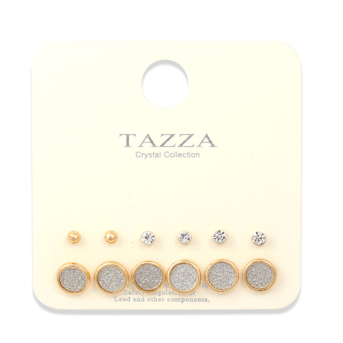 Gold Silver Sanded And Crystal  Set Of 6 Post Errings