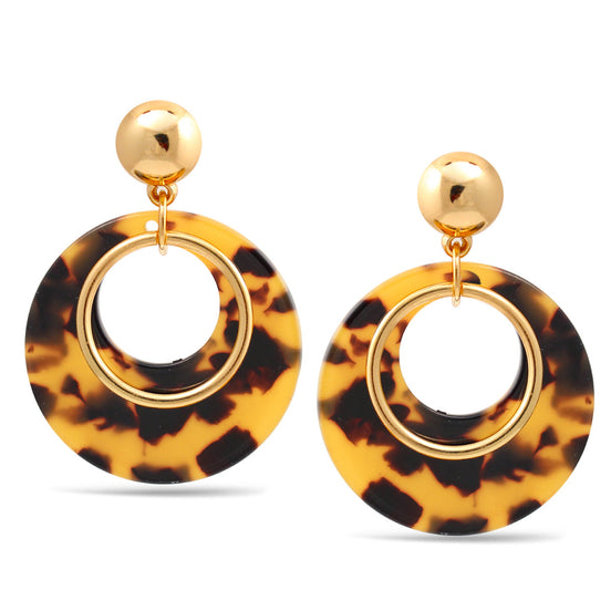 Tortoise Shell Acetate Resin Round Gold Post Earrings