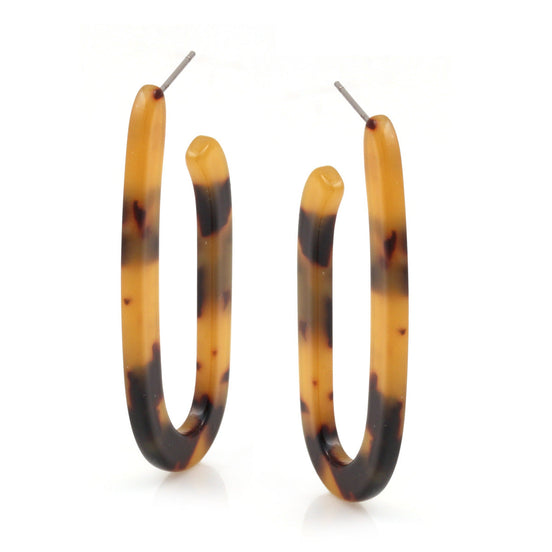Tortoise Shell Acetate Resin Oval Post Earrings