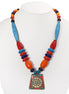 Multicolor Big Bead Gold Turquoise And Coral Pendant Adjustable Length Bead Necklace