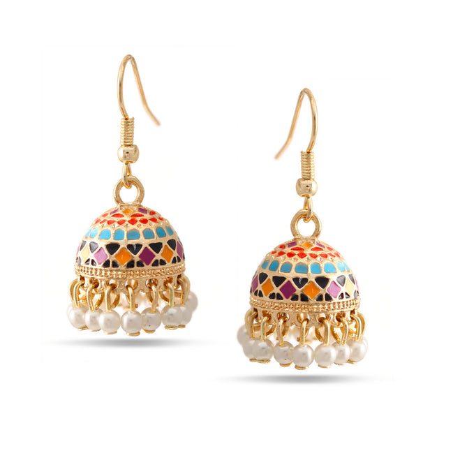 Gold Multicolor Dogra Jhumka Chandelier Post Earrings