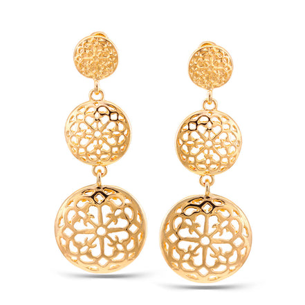Gold Round Filigree Dangle Post Earrings