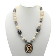 Brown And Cream Big Beads Silver Pendant Necklace #FWNK-1811-21(LB11)
