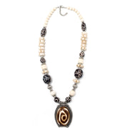 Brown And Cream Big Beads Silver Pendant Necklace #FWNK-1811-21(LB11)