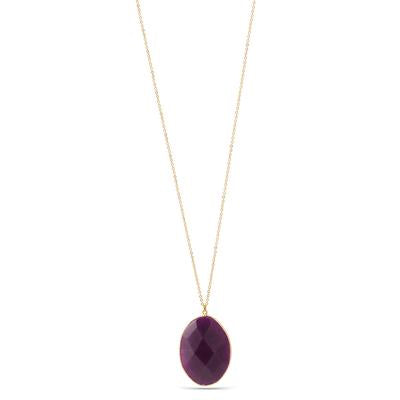 NATURAL FACETED AGATE OVAL PENDANT NECKLACE#SWY-18025
