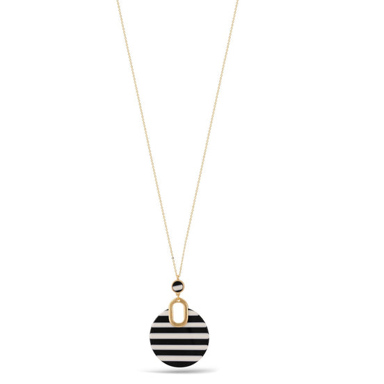 GOLD BLACK AND WHITE ROUND PENDANT NECKLACE