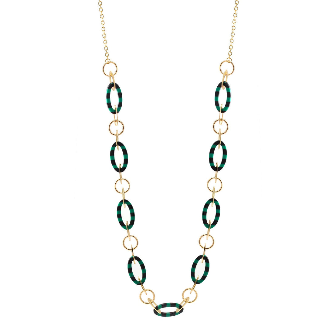 Gold Green And Black Oval Link Adjustable Length Chain Necklace