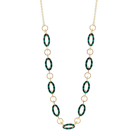 Gold Green And Black Oval Link Adjustable Length Chain Necklace