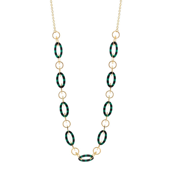 Gold Green And Black Oval Link Adjustable Length Chain Necklace