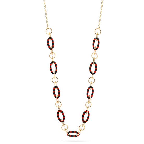 Gold Coral And Black Oval Link Adjustable Length Chain Necklace