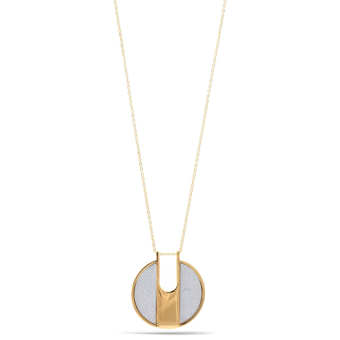 Gold Silver Sanded Round Pendant Adjustable Length Chain  Necklace