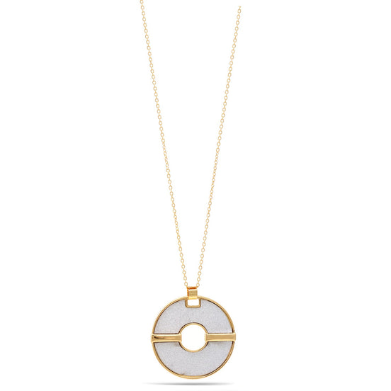Gold Silver Sanded Round Pendant Adjustable Length Chain  Necklace