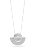 Semi Circle Silver Sand Glitter Circle Pendant Adjustable Length Silver Chain Necklace