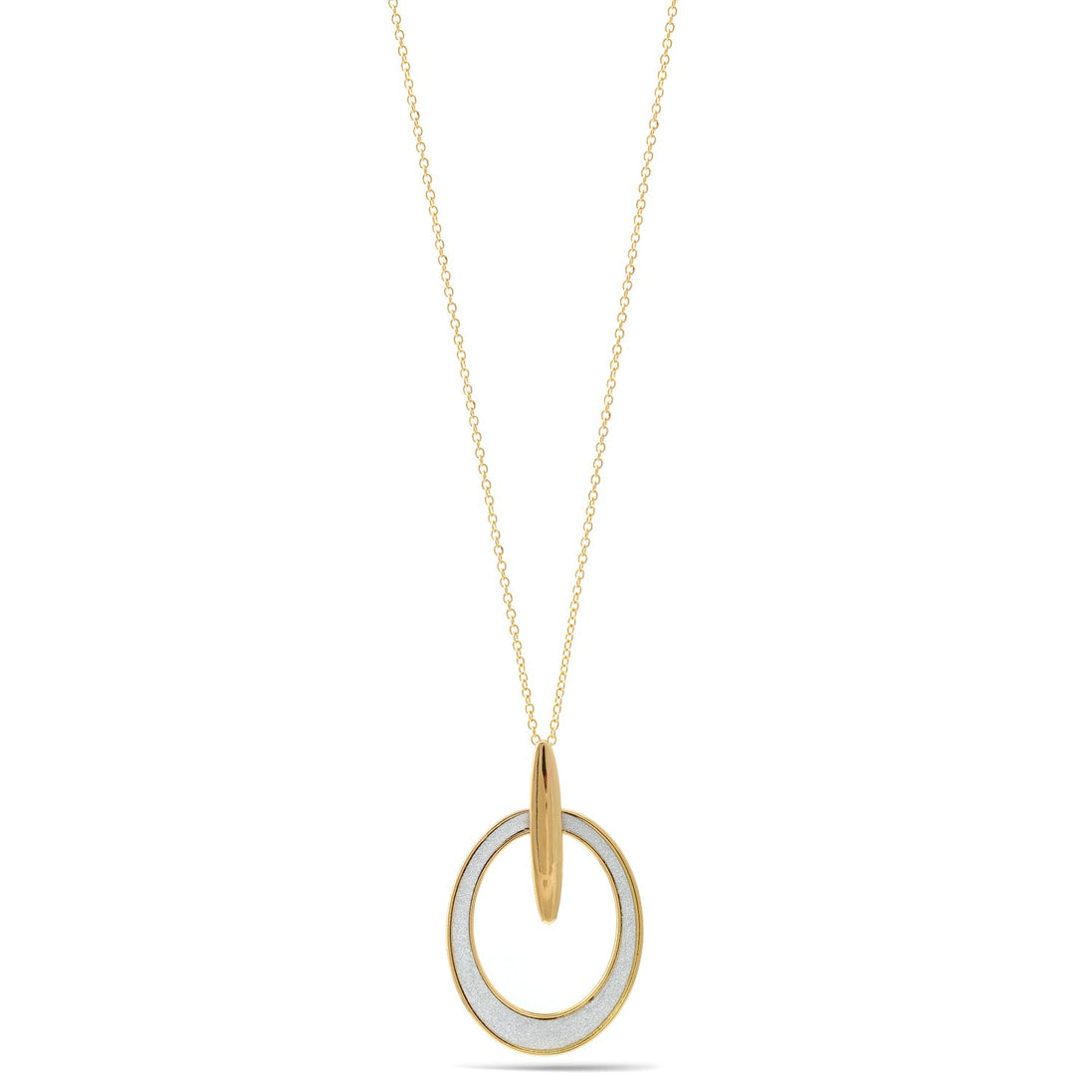 Gold Silver Sanded Oval Pendant Adjustable Length Chain Long Necklace