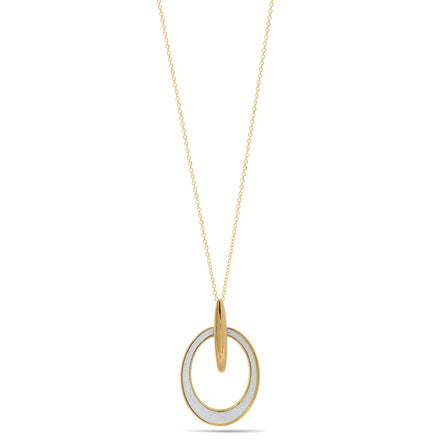 Gold Silver Sanded Oval Pendant Adjustable Length Chain Long Necklace