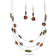 Oxidized Tri-Tone Adjustable Length Wire Chain Short Necklace And Earrings Set