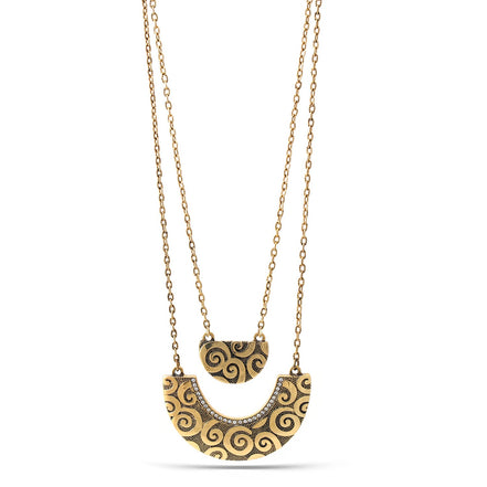 Gold Half Circle Crystal Pendant Adjustable Length Chain Two Layer Necklace
