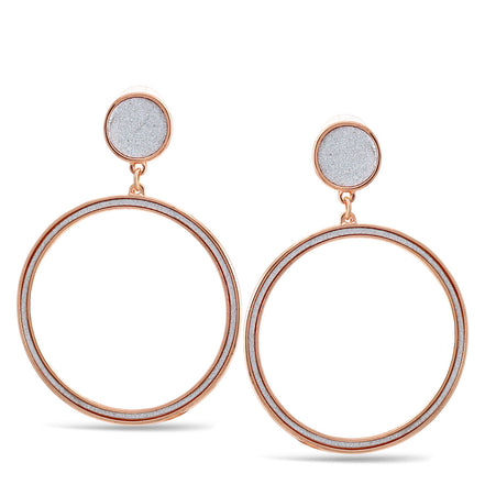 Rose Gold Round Silver Sanded Glitter Stud Earrings