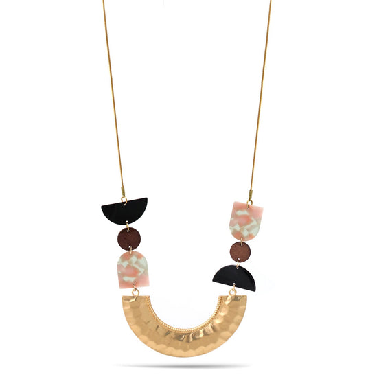 Gold Pendant With Green And Pink Acetate Resin Adjustable Length Gold Chain Necklace