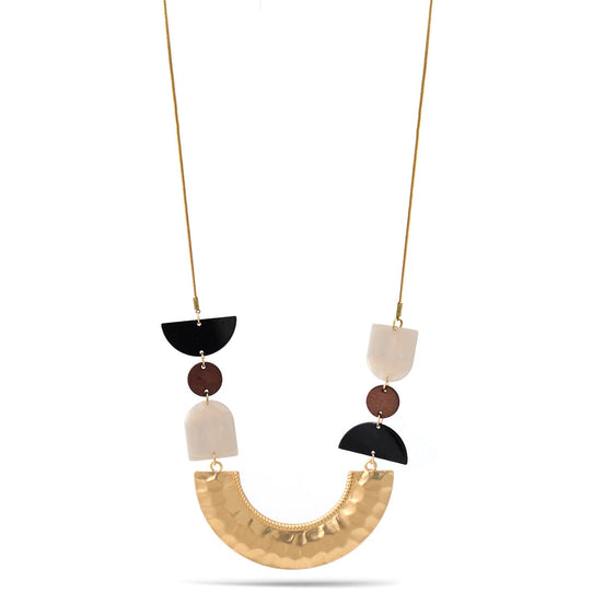 Gold Pendant With Mother Of Pearl Acetate Resin Adjustable Length Gold Chain Necklace