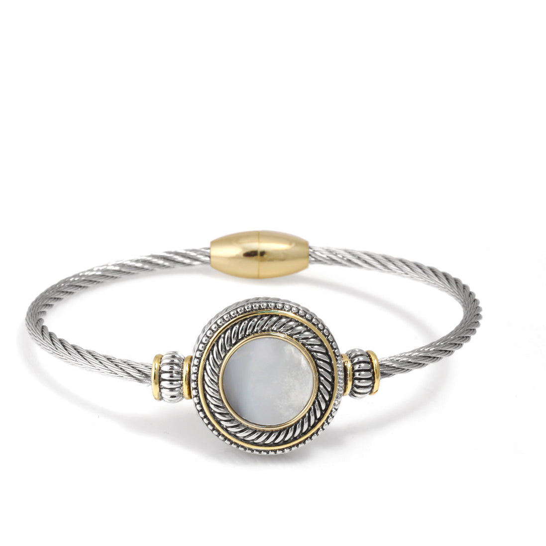 Premium Quality Two Tone Mother Of Pearl Twisted Rope  Magnetic Clasp Bracelet