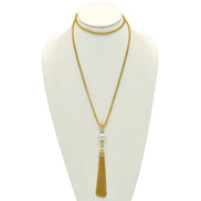 Gold crystal and Cream Pearl long Tassel Necklace #SQ321-1026626G (ID4/OC2)