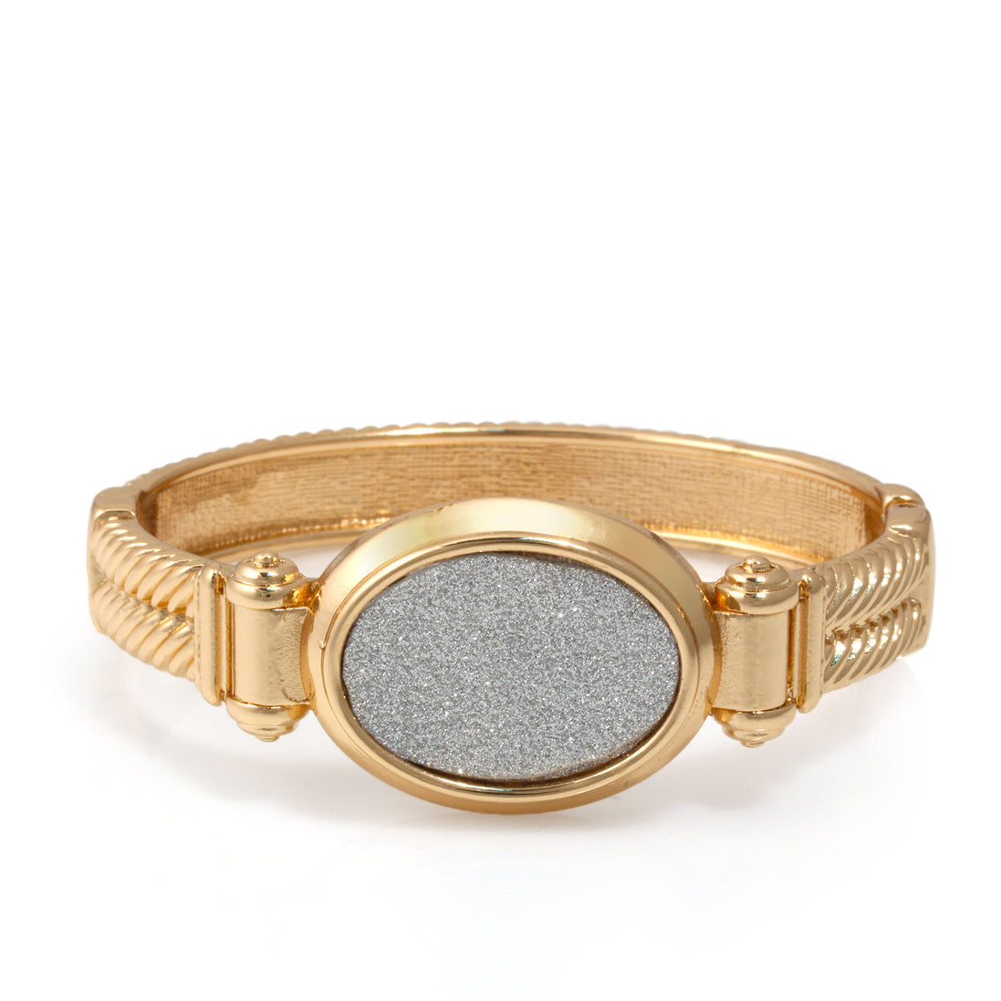 Gold Rope Oval Silver Sanded Hinged Bracelet