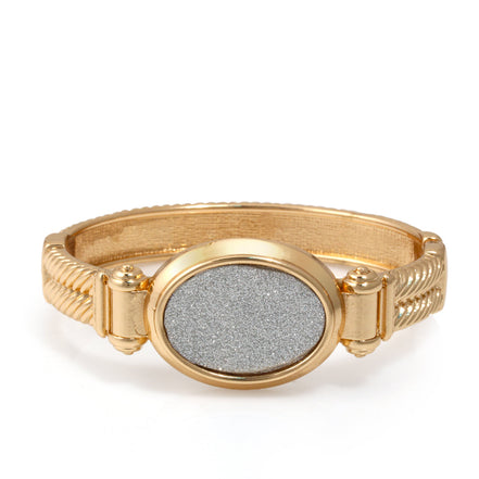 Gold Rope Oval Silver Sanded Hinged Bracelet