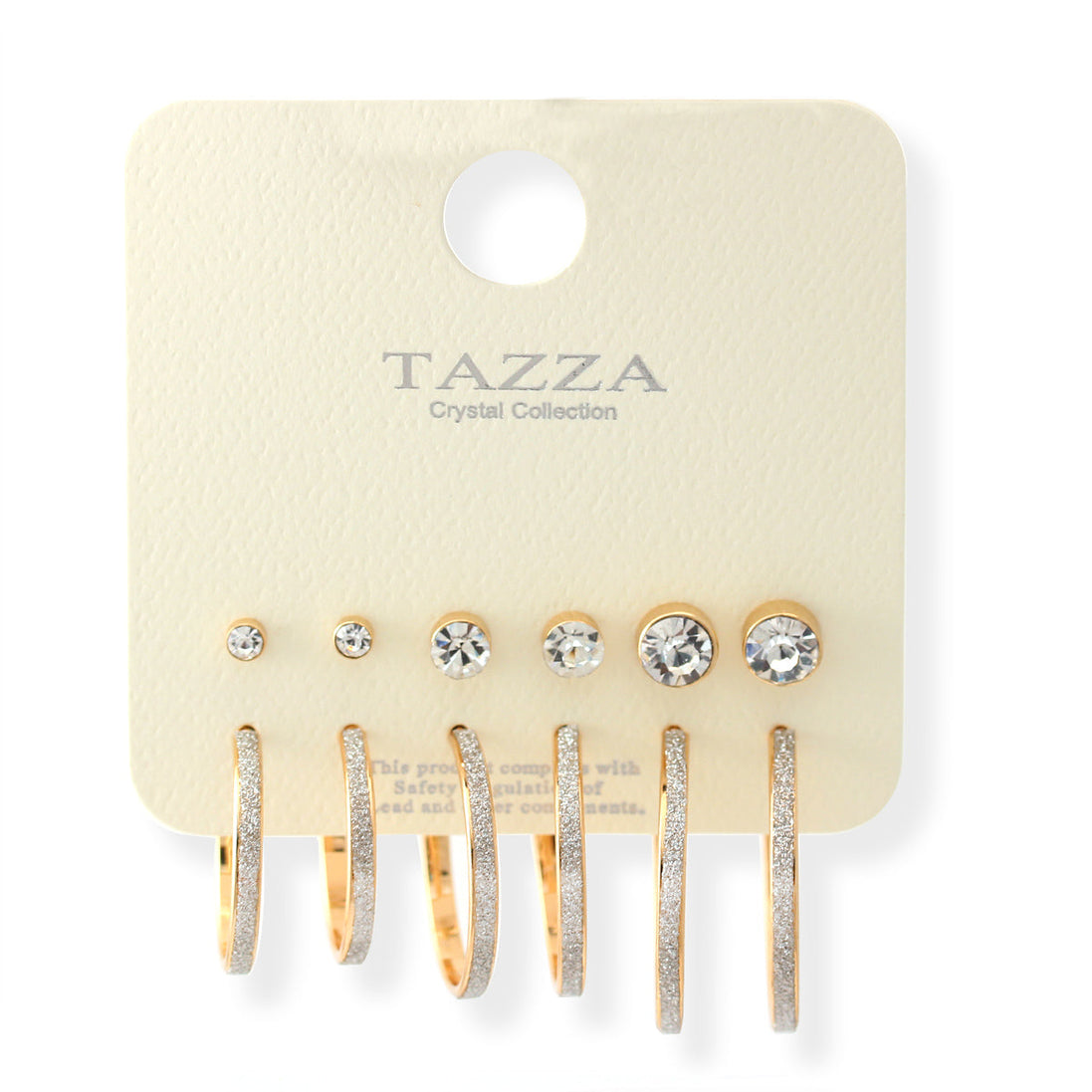 Pair Of 6 Crystal And Silver Sanded Glitter Gold Post Earrings