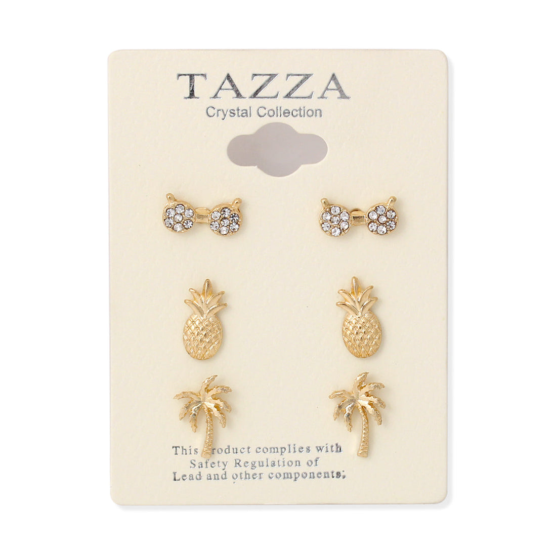 Gold Pair Of 3 Summer Crystal Post Earrings