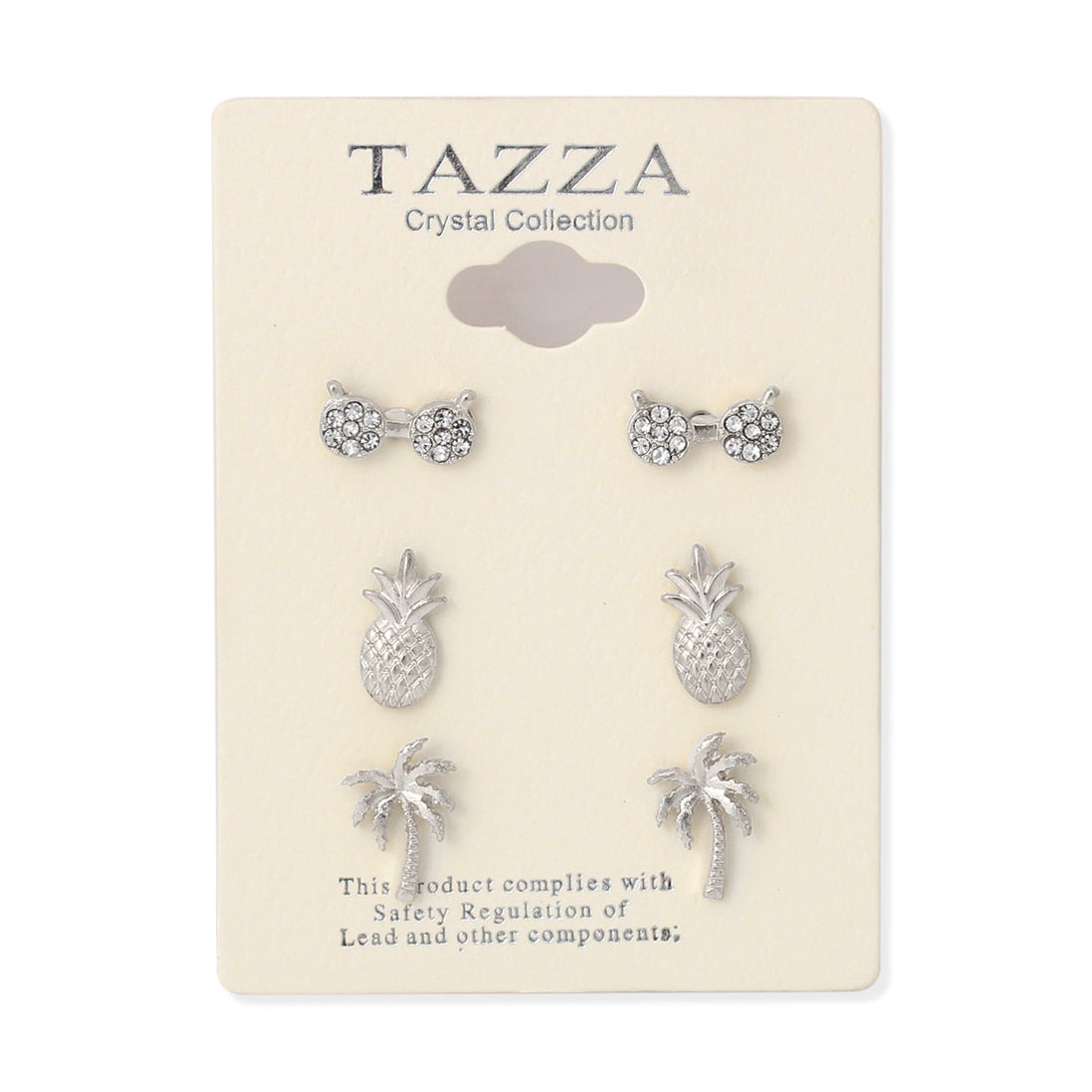 Silver Pair Of 3 Summer Crystal Post Earrings