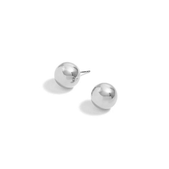 Rhodium Round 14 Mm Stud Earrings