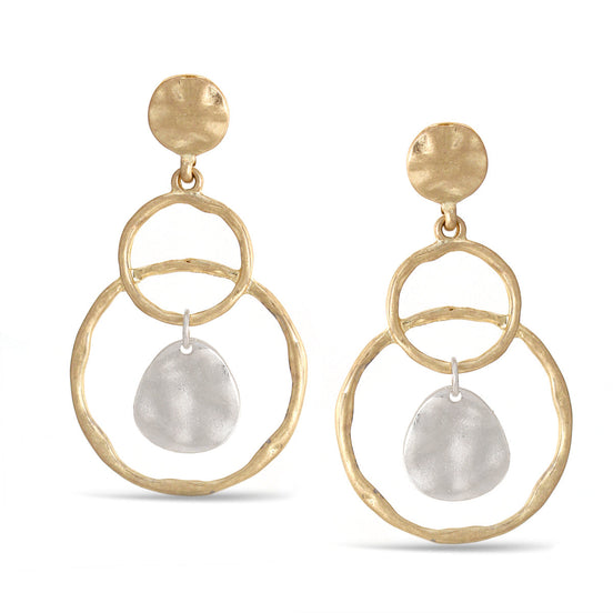 Matte Finished Gold And Silver Circle Drop Post Earrings