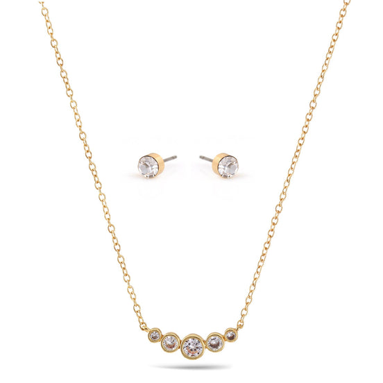 Gold Crystal Small Pendant Adjustable Length Chain Necklace And Crystal Earrings Set