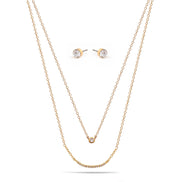 Gold Crystal Bar Small Pendant Adjustable Length Chain Layer Necklace And Crystal Earrings Set