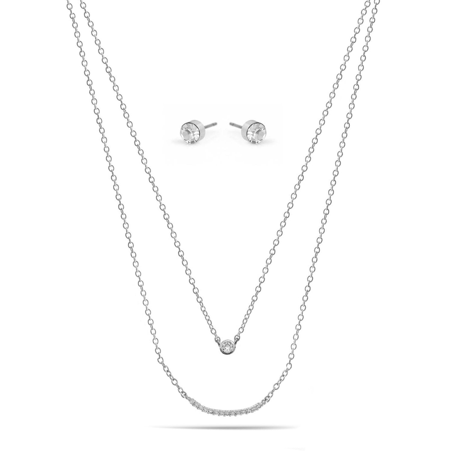 CRYSTAL BAR SMALL PENDANT NECKLACE AND EARRINGS SET #SWY-18092 (NB13)