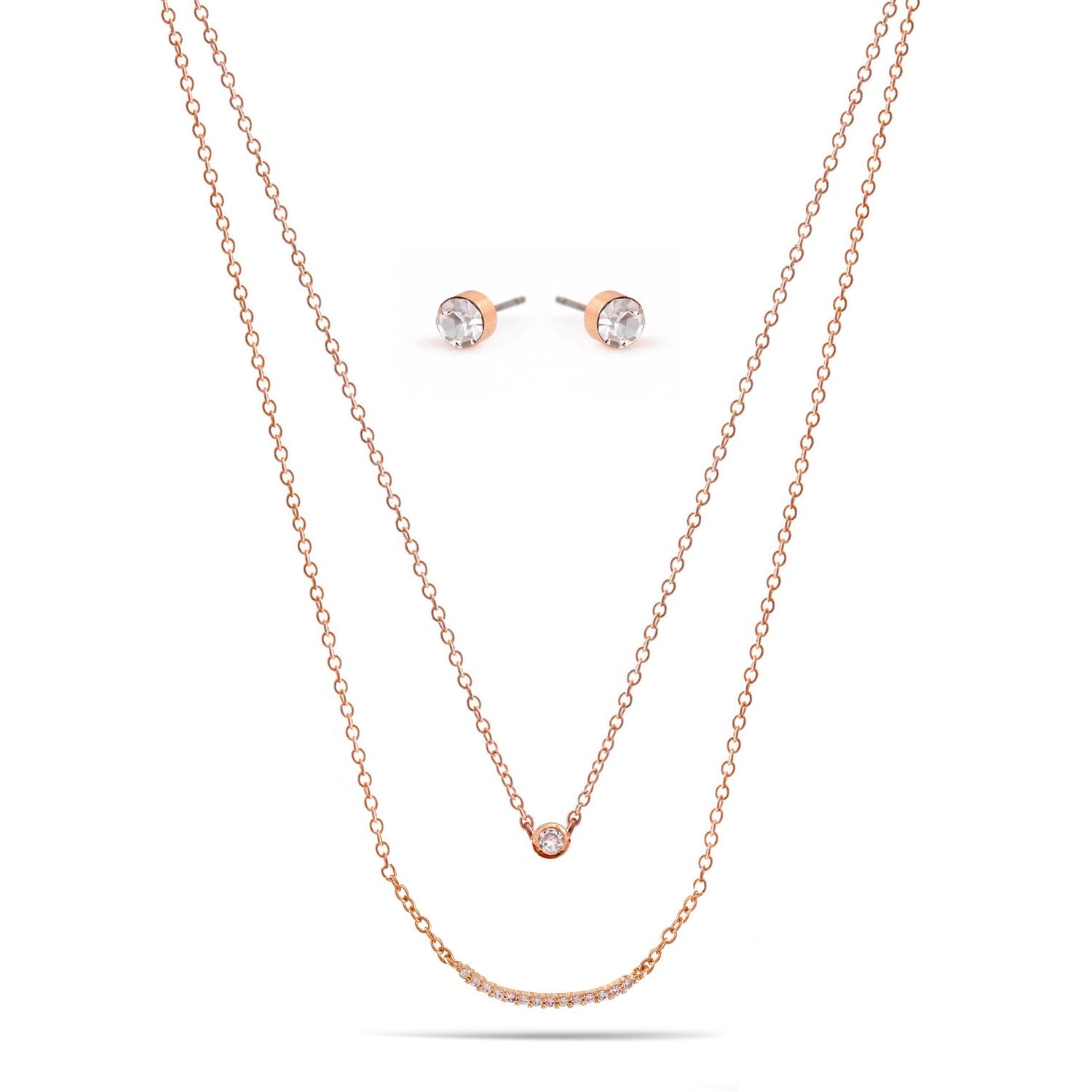 CRYSTAL BAR SMALL PENDANT NECKLACE AND EARRINGS SET #SWY-18092 (NB13)
