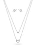 Silver Crystal Open Heart  Small Pendant Adjustable Length Chain Layer Necklace And Crystal Earrings Set