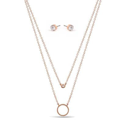 SMALL CIRCLE TWO ROW CRYSTAL NECKLACE AND EARRINGS SET #SWY-18093 (SA1)